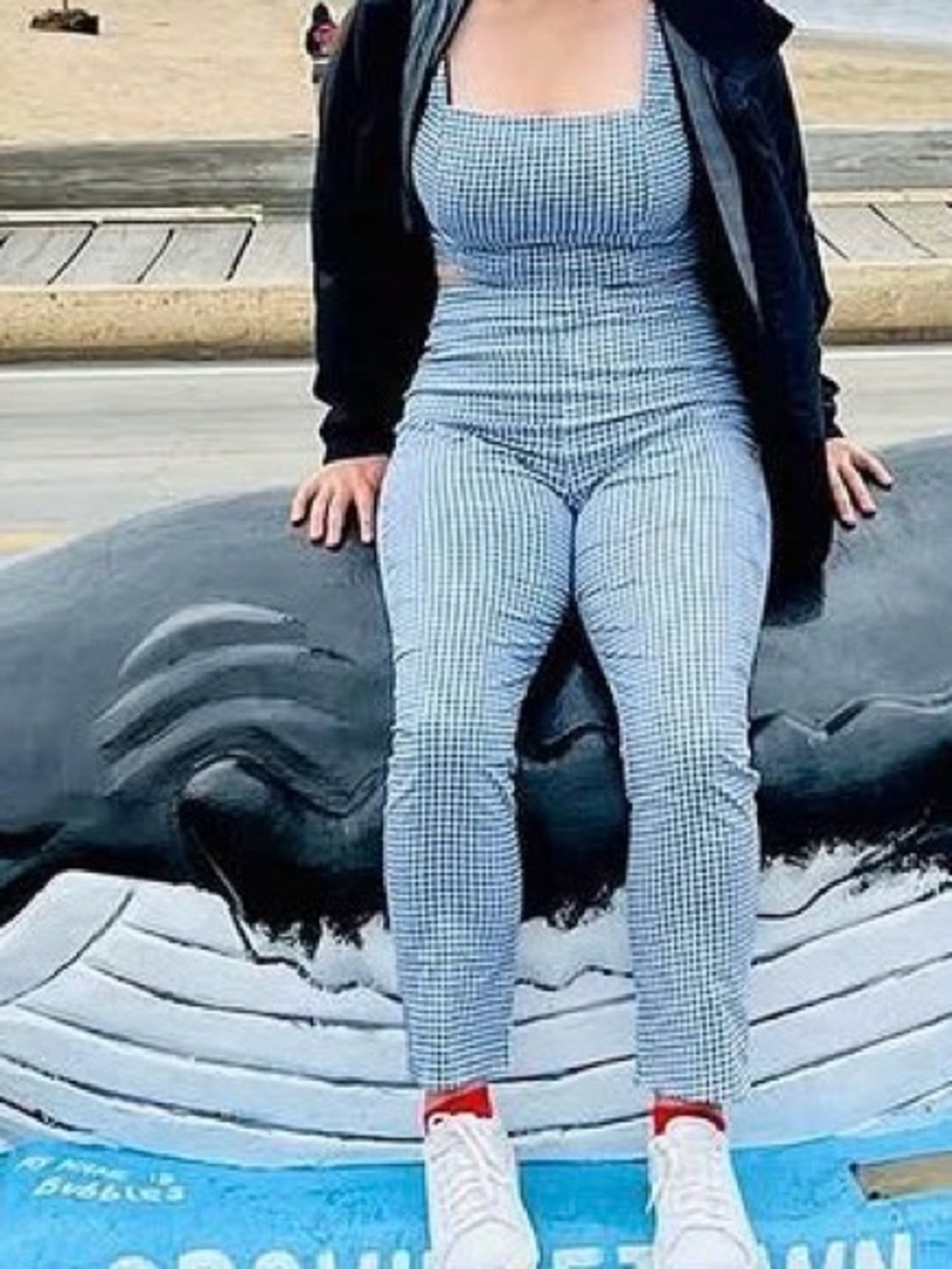 Lulu's Blue Gingham Square-Neck Jumpsuit
